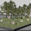 Illuminated Commercial Landscape with Decorative Light Rings Trees Steps and Flowers