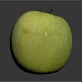 Fresh Green Apple With White Specks And Stem On Black Surface