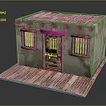 Old Small House Model With Wooden Roof Brick Walls Iron Grille Windows And Wooden Door