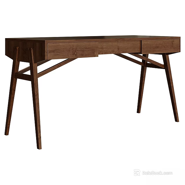 Functional Desk With Walnut Wood Finish And Crossed Leg Design For Modern Workspace 3d model 