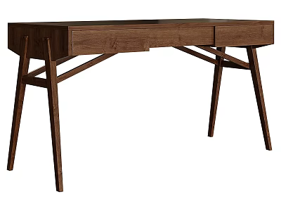 Functional Desk With Walnut Wood Finish And Crossed Leg Design For Modern Workspace 3d model