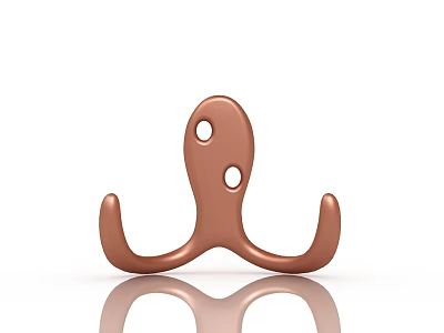 Copper Double Prong Hook With Two Installation Holes And Smooth Surface 3d model