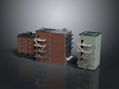 Detailed Multi Story Building Models With Brick Structure Balconies And Different Exteriors 3d model