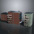 Detailed Multi Story Building Models With Brick Structure Balconies And Different Exteriors