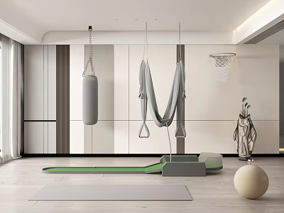 Modern Home Gym With Punching Bag Yoga Swing And Sports Equipment 3d model