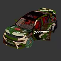Green And White Camouflage Rally Car With Open Doors And Red Interior