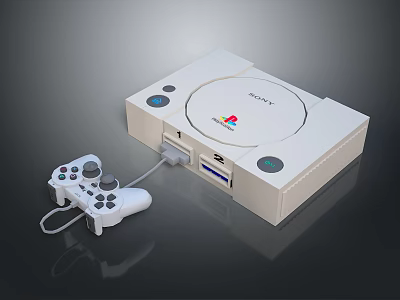 Sony PlayStation White Gaming Console With Wired Controller And Cable 3d model