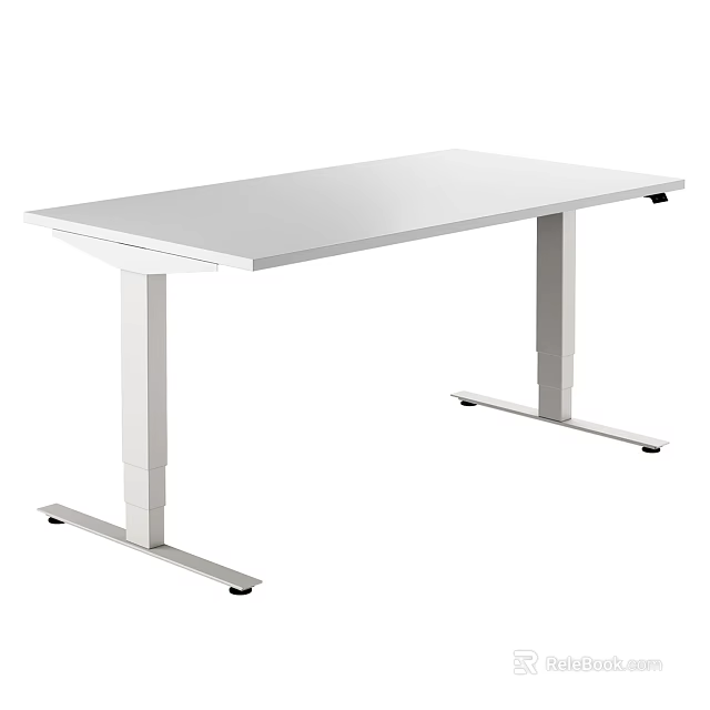 Modern White Office Desk With Simple Metal Frame And Sleek Surface Design 3d model 