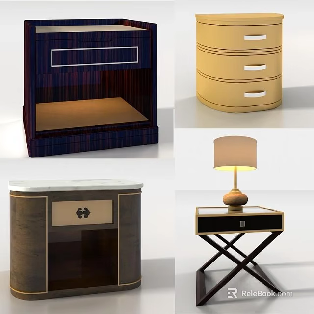 Modern Bedside Tables With Drawers And Table Lamp In Various Styles 3d model 
