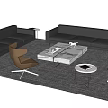 Modern Interior Sofa and Coffee Table Set with Black Sofas White Marble Table Brown Chairs 3d model
