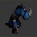3D Cartoon Rhino Character With Blue Body Belt Arm Guards And Vivid Features