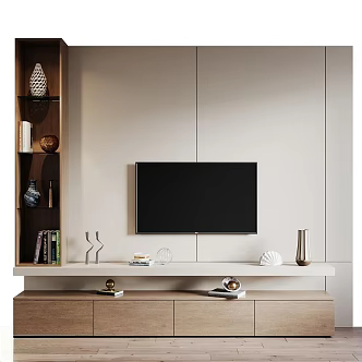 Simple modern TV background wall design wooden TV cabinet with modern style decorative wood grain 3d model