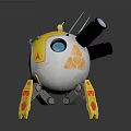 Cute Yellow And White Spherical Robot With Blue Eyes And Mechanical Legs