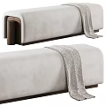 Modern Soft Beige Upholstered Sofa Stool With Solid Wood Base And Cozy Herringbone Throw Blanket