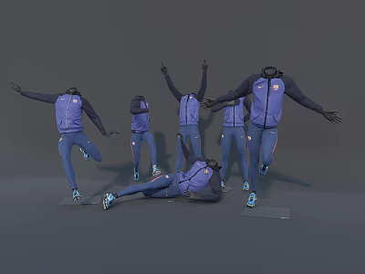 Game And Movie Characters In Purple Sportswear With Multiple Dynamic Poses On Gray Background 3d model