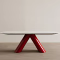 Modern Dining Table With White Marble Top And Red A Shaped Legs 3d model