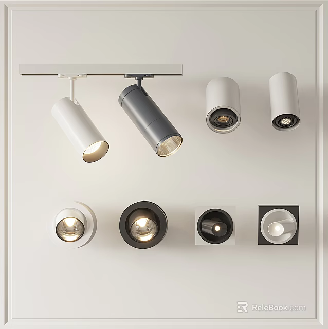 Modern Downlights and Spotlights Track Mounted White Gray Round Square Fixtures for Home Lighting 3d model 