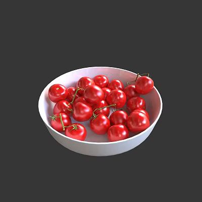 Fresh Red Cherry Tomatoes Filled In White Bowl For Healthy Daily Fruit 3d model
