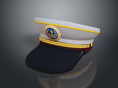 White Nautical Cap With Yellow Red Stripes And Anchor Badge Design 3d model