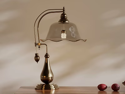 Vintage Brass Table Lamp With Glass Shade Adjustable Arm And Red Decorative Items 3d model