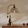 Vintage Brass Table Lamp With Glass Shade Adjustable Arm And Red Decorative Items