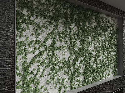 Indoor Decorative Wall with Green Ivy Covering White Base and Dark Frame 3d model