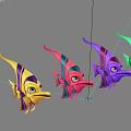 Group of Colorful Cartoon Style Fish in Yellow Pink Purple and Green Hues