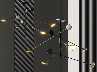 Modern Geometric Chandelier With Suspended Metal Arms And Warm Glowing Lights 3d model