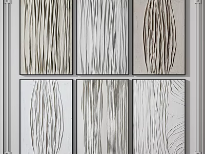 Six Framed Abstract Paintings With Brown And White Lines For Wall Decor 3d model