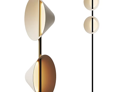 Modern Metallic Floor Lamp Design With Round Gold Shades And Black Metal Stand 3d model