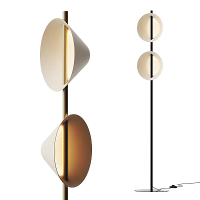 Modern Metallic Floor Lamp Design With Round Gold Shades And Black Metal Stand 3d model