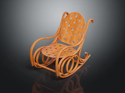 Wooden Rocking Chair Design Featuring Round Holes On Backrest And Seat 3d model