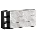Modern Entryway Side Cabinet With Marble Panels Open Shelves And Black Wood Frame