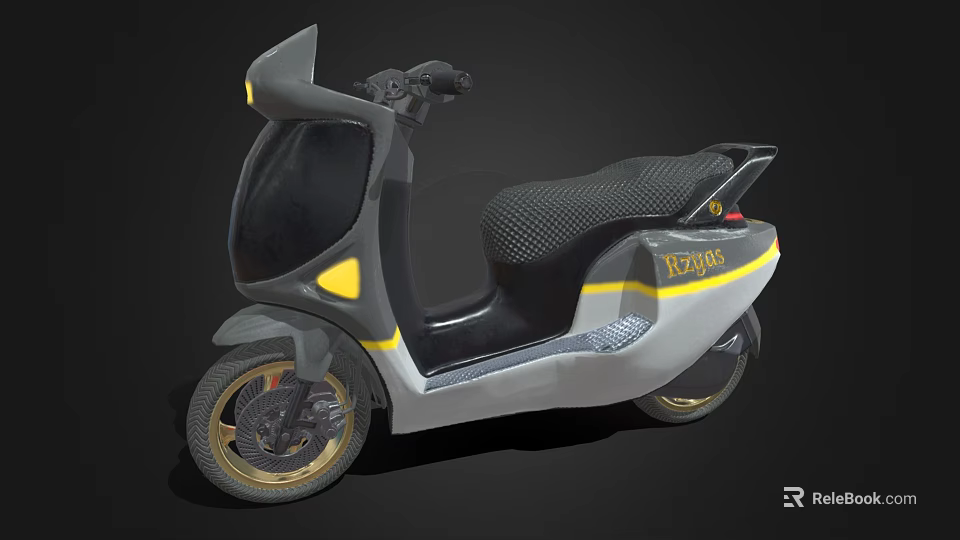 Modern Streamlined Gray Scooter With Yellow Accents Black Seat And Gold Wheels 3d model 