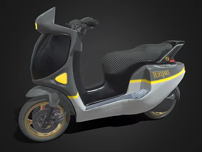 Modern Streamlined Gray Scooter With Yellow Accents Black Seat And Gold Wheels 3d model