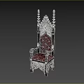 Gothic Armchair With Intricate Carvings High Back Pointed Finials And Burgundy Tufted Seat