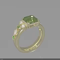 Gold ring adorned with square green gemstone and small white green surrounding decorative stones carved details