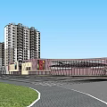 Urban Commercial Street With Tall Residential Buildings Cars Driving Green Trees Alongside And Modern Architecture