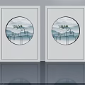Modern Hinged Door With Circular Landscape Painting And White Frame Design