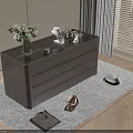 Elegant Modern Console Cabinet With Glass Top Drawers Vase Decorations And Rug