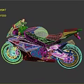 Sleek Modern Sport Motorcycle In Blue White Black With Red Wheels And Silver Exhaust