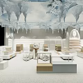 Ice Themed Mall Store Interior With Ceiling Icicles White Display Stands And Modern Shelves