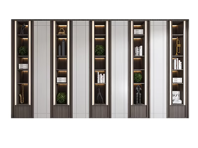 Modern Bookcase Interior Design With Multiple Storage Compartments Shelves Decorative Plants And Books 3d model