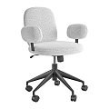 Two Light Colored Upholstered Office Chairs With Armrests And Five Star Caster Bases