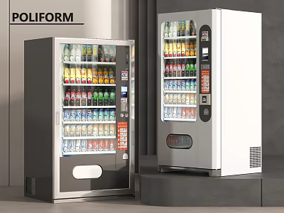 Silver And White Modern Public Facility Vending Machines With Glass Doors And Beverages 3d model