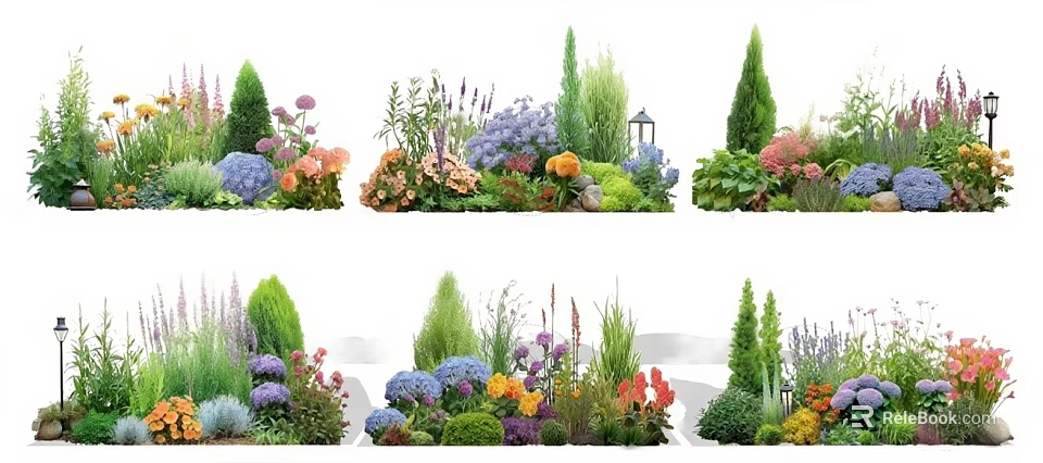 Colorful Garden Flowers And Green Plants For Landscaping Decor Ideas 3d model 