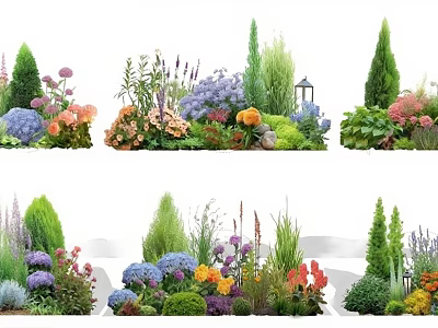 Colorful Garden Flowers And Green Plants For Landscaping Decor Ideas 3d model