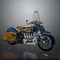 Vintage Blue Motorcycle Featuring Orange Seat Saddlebag Chrome Details And Transparent Windshield