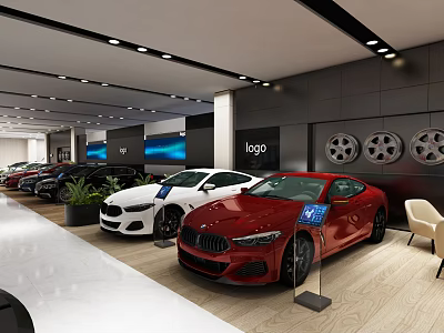 Modern Car Dealership Showroom With Luxury Cars And Interior Displays 3d model