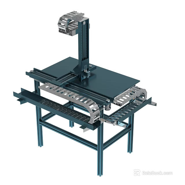 Industrial Mechanical Workbench System With Metal Frame Conveyor Rails And Worktable Surface 3d model